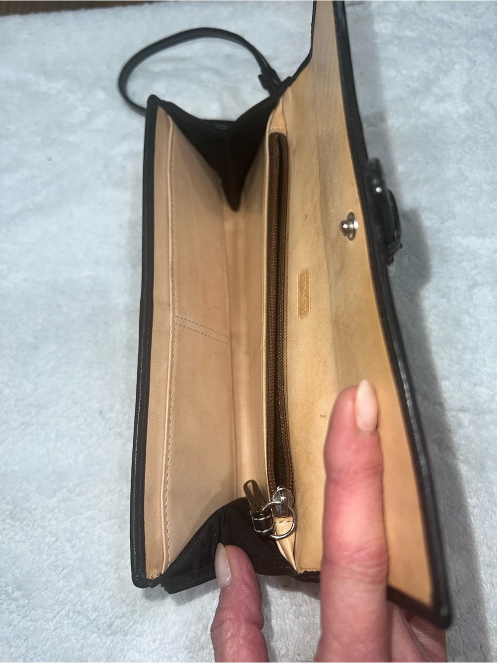 Coach Black/Tan Signature Canvas Wristlet Clutch. - Picture 9 of 12
